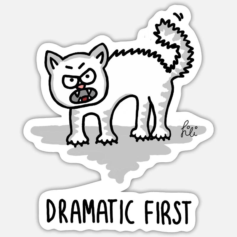 Dramatic First – Katze im Drama-Modus - Sticker Größe S (10 x 10 cm) - Mattweiß