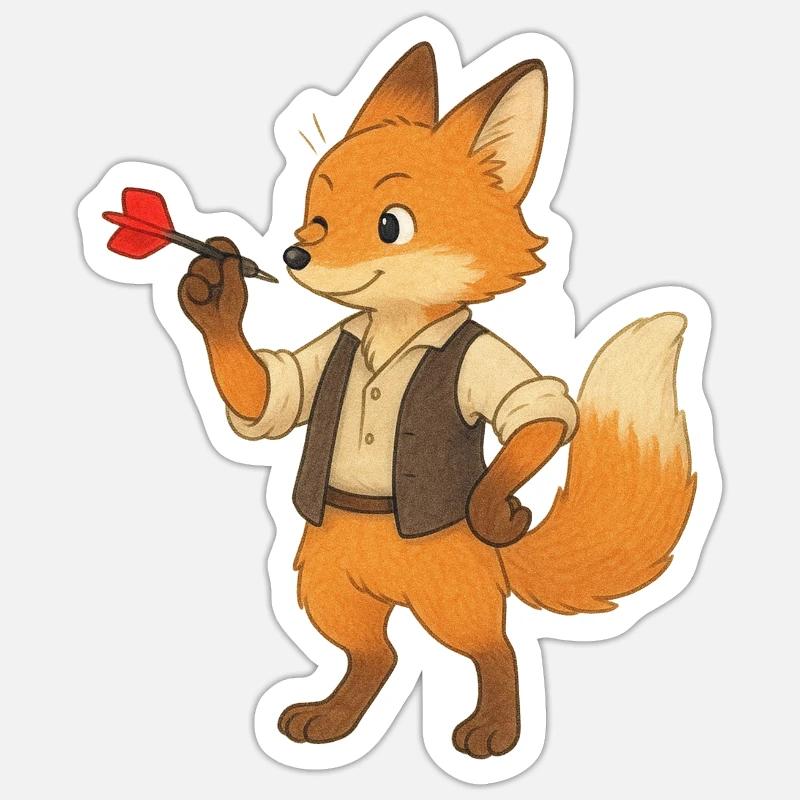 Fuchs beim Darten - Sticker Größe S (10 x 10 cm) - Mattweiß