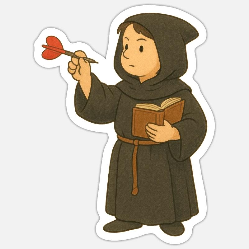 Monk playing darts - Sticker size S (10 x 10 cm) - white matte