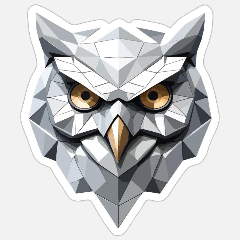 Eule Maske - Low Poly Design - Sticker Größe S (10 x 10 cm) - Mattweiß