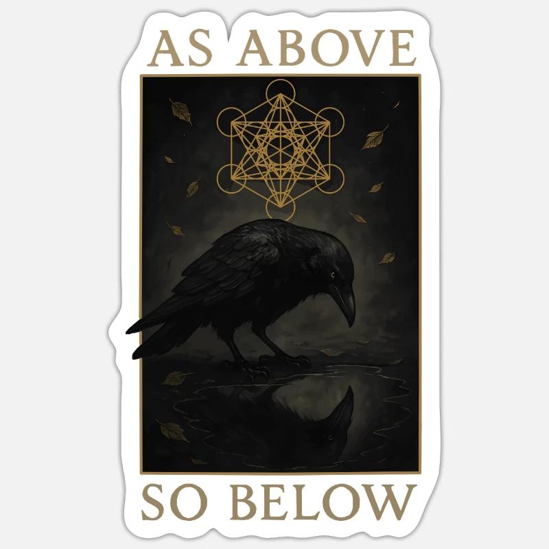 As Above So Below Raven Metatron’s Cube Art - Sticker størrelse S (10 x 10 cm) - mat hvid