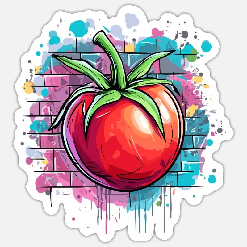 Graffiti Tomate auf Mauer Sticker Größe S (10 x 10 cm)