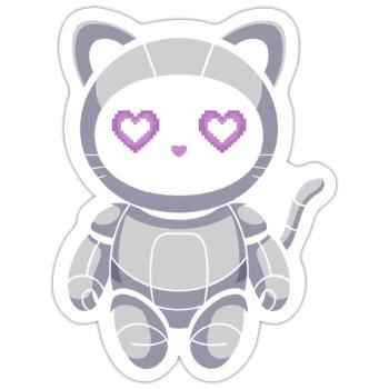 Cuddly cat robot with heart eyes - Sticker size S (10 x 10 cm) - white matte - Front