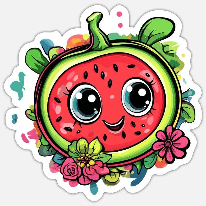 Pastèque avec couronne de fleurs Sticker taille S (10 x 10 cm)