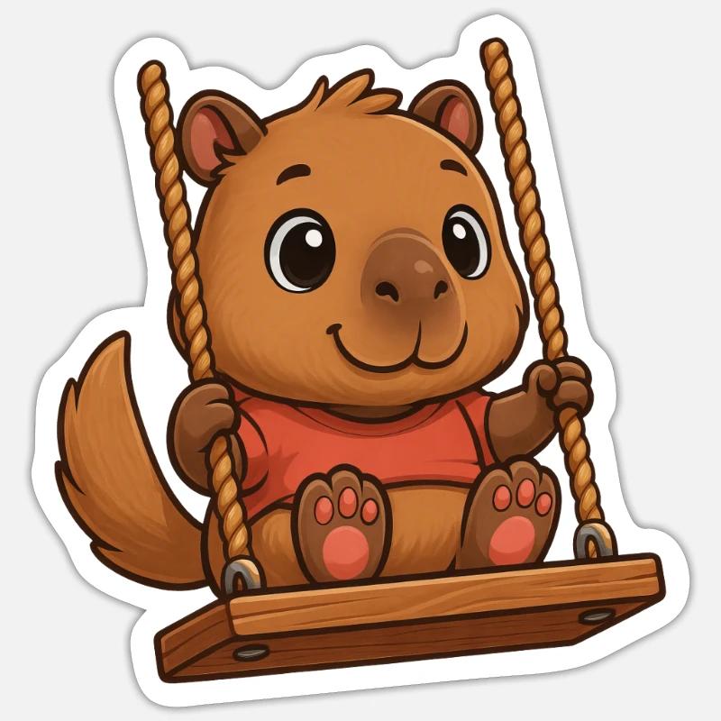 Cute Capybara Capybara Cartoon Swing - Sticker size S (10 x 10 cm) - white matte