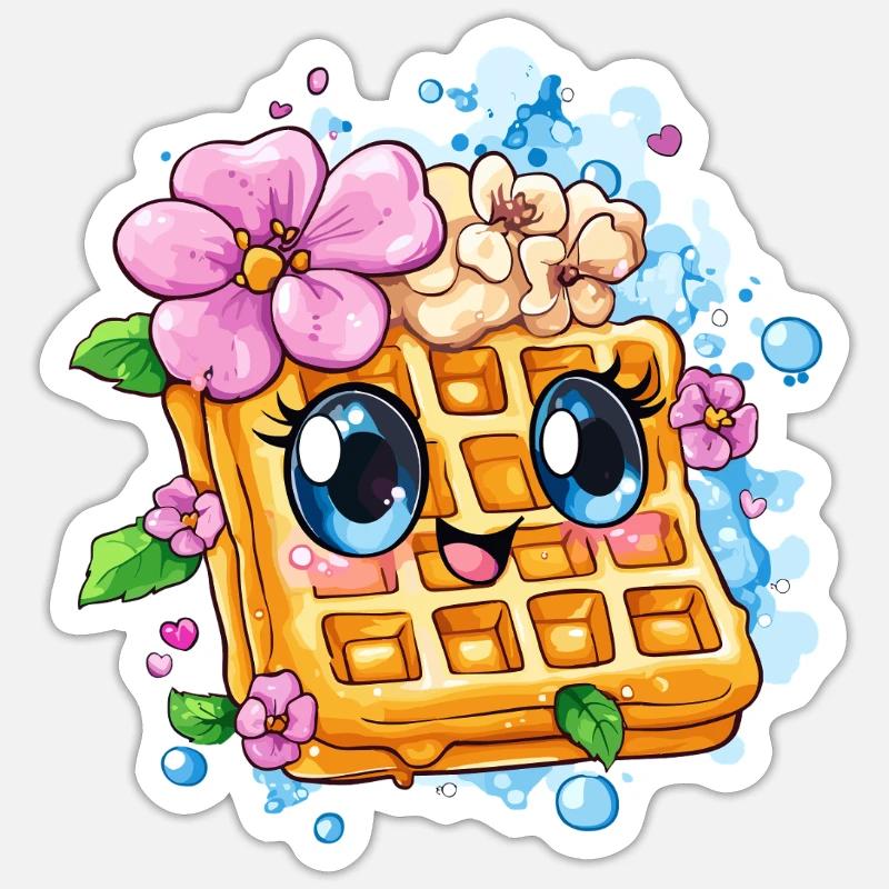 Waffel mit Blütenfreude - Sticker Größe S (10 x 10 cm) - Mattweiß