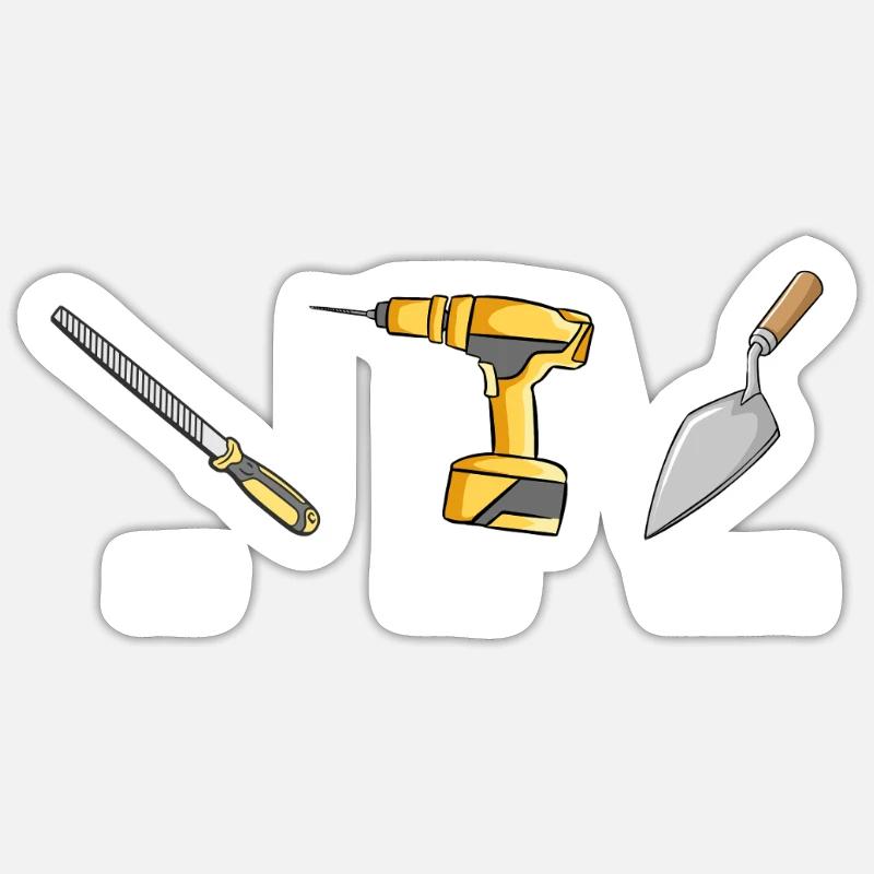 File drill, trowel, tools, subtle anti-strum Sticker size S (10 x 10 cm)