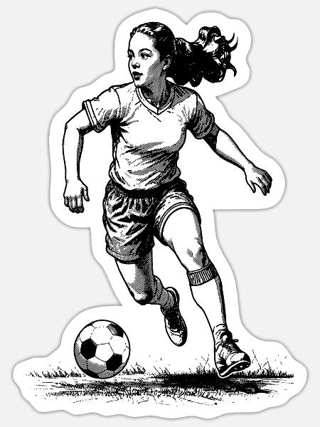 Stürmerin Frauenfußball Shirt: Torjägerin am Ball - Sticker Größe S (10 x 10 cm) - Mattweiß