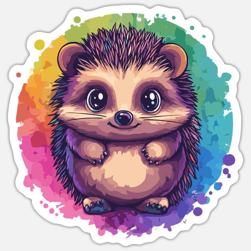 Bunter Igel vor Regenbogen - Sticker Größe S (10 x 10 cm) - Mattweiß