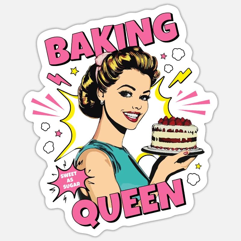 Cuisson Gâteau Cuisson Reine Cuisson Fée Boulanger Pop Art - Sticker taille S (10 x 10 cm) - blanc mat
