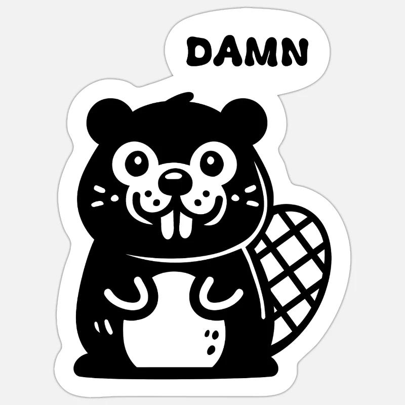 Maudit castor - Sticker taille S (10 x 10 cm) - blanc mat