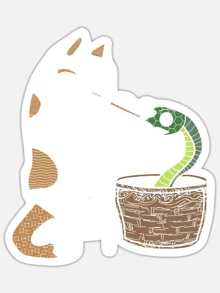 Katze spielt Flöte und hynotisiert Schlange - Sticker Größe S (10 x 10 cm) - Mattweiß