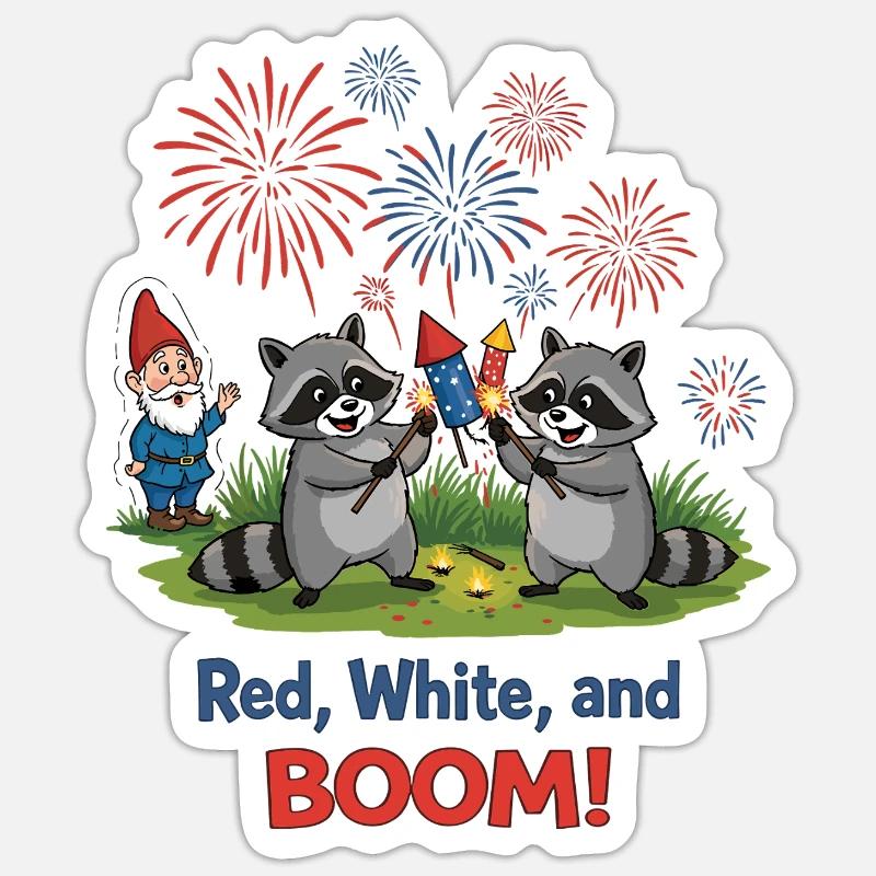 Waschbären-Feuerwerksparty zum 4. Juli Sticker Größe S (10 x 10 cm)