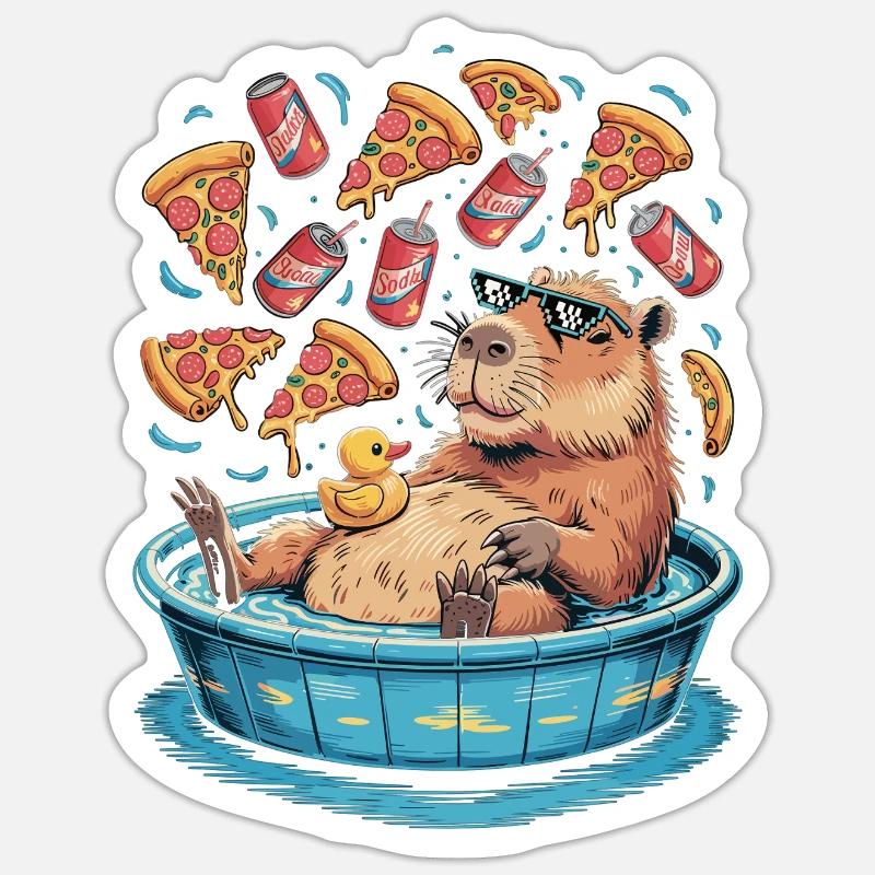 Zone de détente Capybara - pizza, soda, détente Sticker taille S (10 x 10 cm)