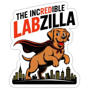 Labzilla – Labrador roux en mode monstre - Sticker taille S (10 x 10 cm) - blanc mat - Devant