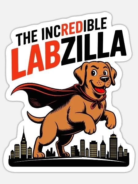 Labzilla – Foxred Labrador im Monster-Modus - Sticker Größe S (10 x 10 cm) - Mattweiß