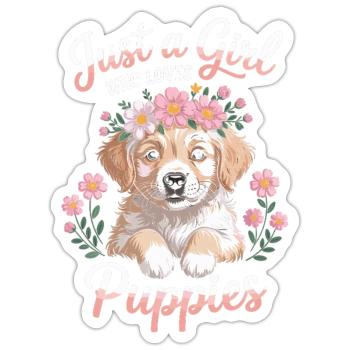 Just a Girl who loves puppies - Sticker Größe S (10 x 10 cm) - Mattweiß - Vorne