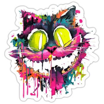 Bunte Psychedelische Grinsekatze Street Art Style - Sticker Größe S (10 x 10 cm) - Mattweiß - Vorne