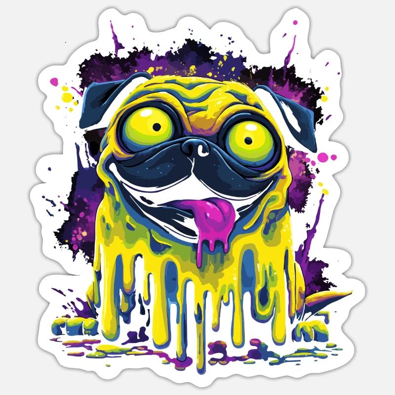 Trippy Psychedelischer Mops Bunter Graffiti Style Sticker Größe S (10 x 10 cm)