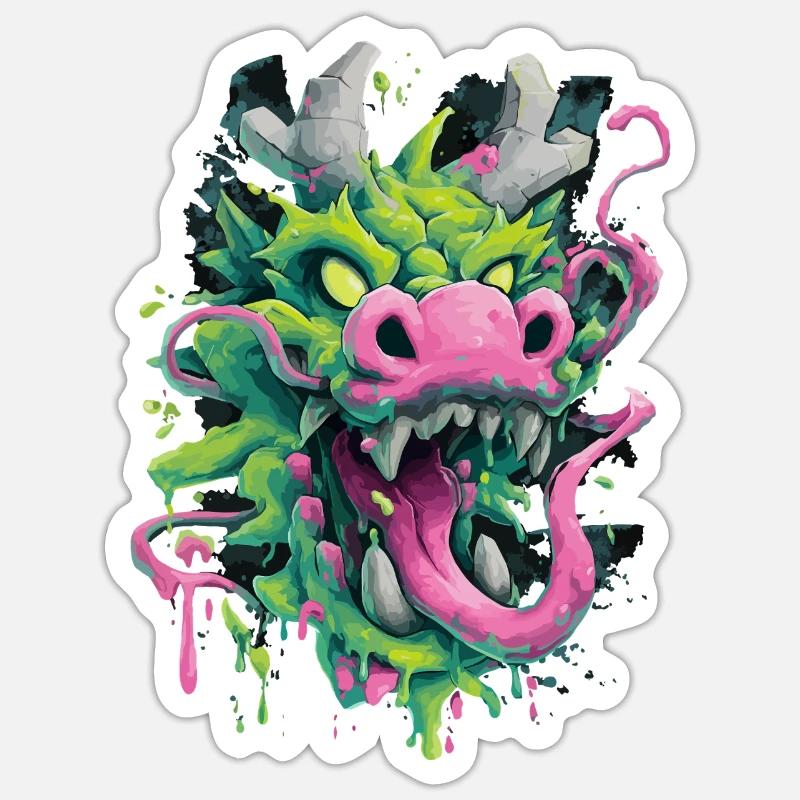 Psychedelischer Drachenkopf Japan Street Art Stil Sticker Größe S (10 x 10 cm)