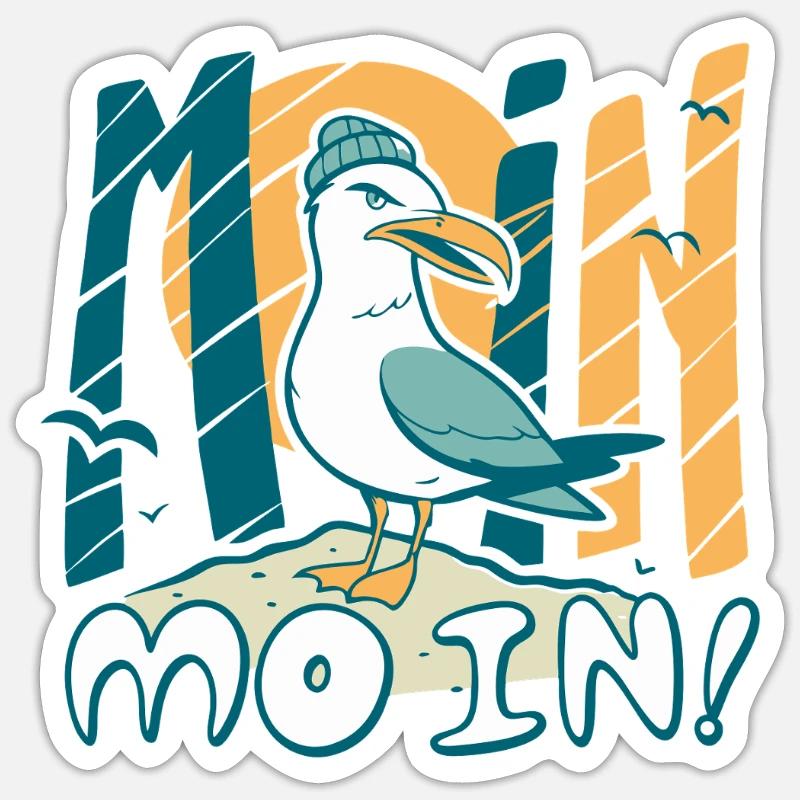 Moin Möwe in Mütze Ostsee und Nordsee Sprüche Sticker Größe S (10 x 10 cm)