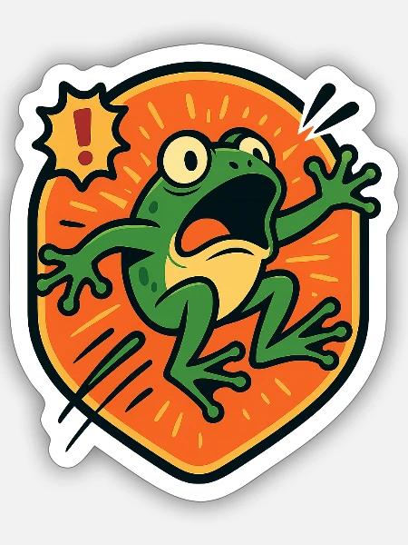 Panic Frog badge - Sticker size S (10 x 10 cm) - white matte