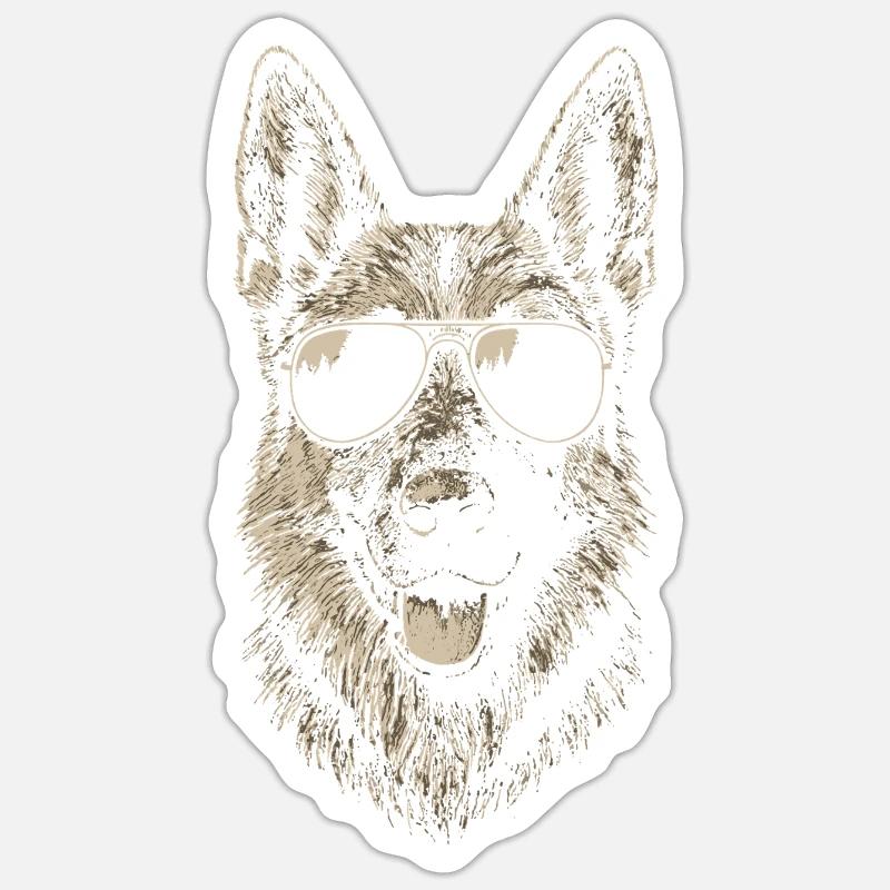 Deutscher Schäferhund Sonnenbrille Coole Illustration Sticker Größe S (10 x 10 cm)