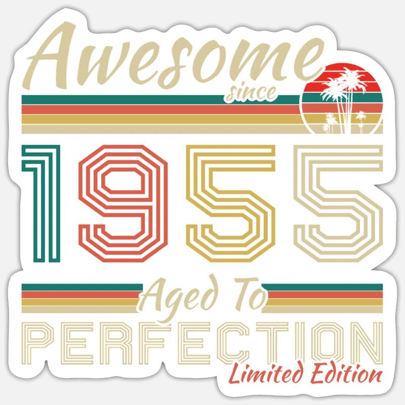 1955 Vintage Cadeau Anniversaire Rétro - Sticker taille S (10 x 10 cm) - blanc mat