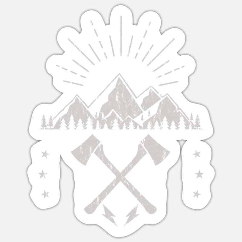 Rugged Mountain Sunrise Axe Emblem - Sticker size S (10 x 10 cm) - white matte