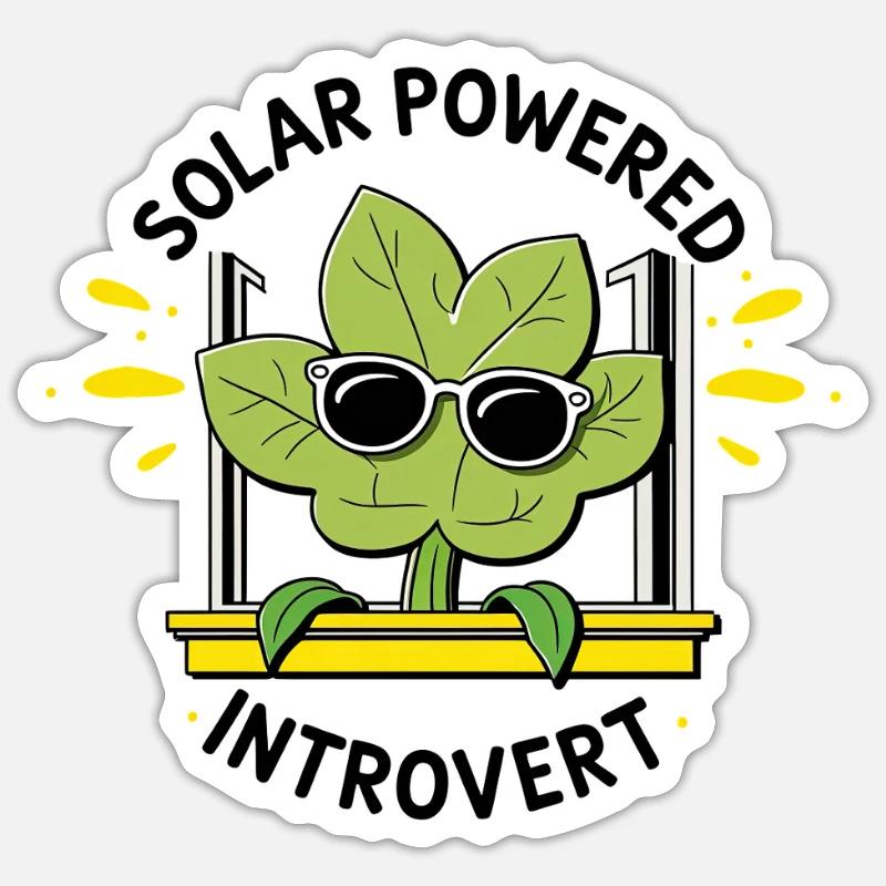Solarbetriebener Introvert – Pflanzenwitz Sticker Größe S (10 x 10 cm)