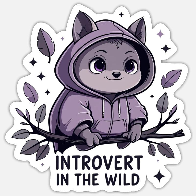 Introvertiert im Freien – Tier im Hoodie Sticker Größe S (10 x 10 cm)