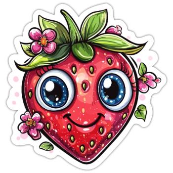 Strawberry with flower smile - Sticker size S (10 x 10 cm) - white matte - Front