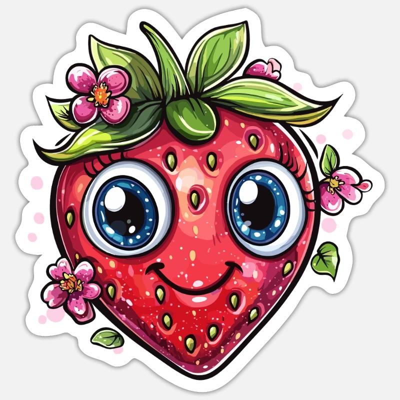 Strawberry with flower smile - Sticker size S (10 x 10 cm) - white matte