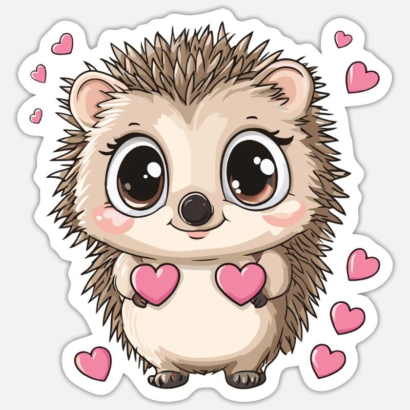 Igel mit Herzen - Sticker Größe S (10 x 10 cm) - Mattweiß