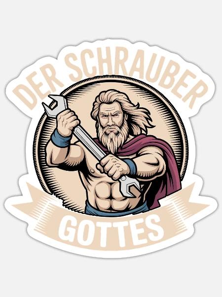 Der Schrauber Gottes - Sticker Größe S (10 x 10 cm) - Mattweiß