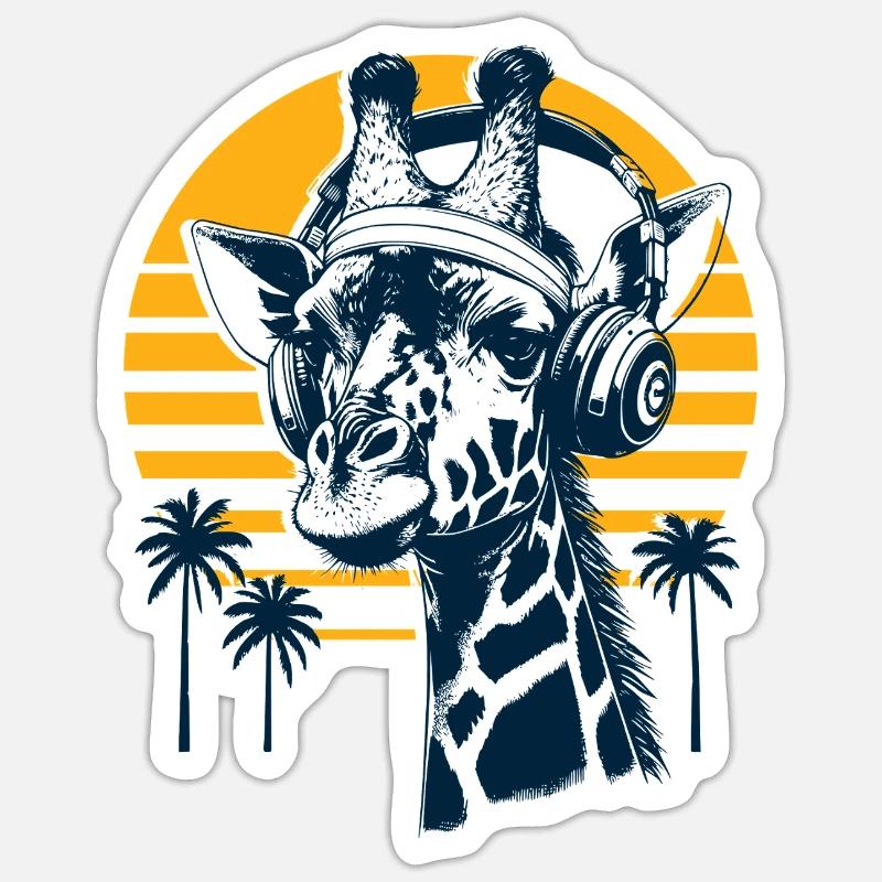 Vacances Girafe Groovy - Sticker taille S (10 x 10 cm) - blanc mat