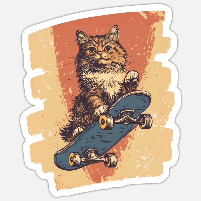 Chat de planche à roulettes Sticker taille S (10 x 10 cm)