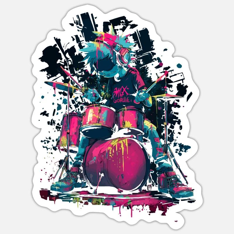 Bunter Drummer Comic Stil Splash Art Design - Sticker Größe S (10 x 10 cm) - Mattweiß