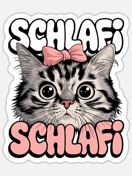 Katze Schlafshirt Süß Geschenk Kater - Sticker Größe S (10 x 10 cm) - Mattweiß