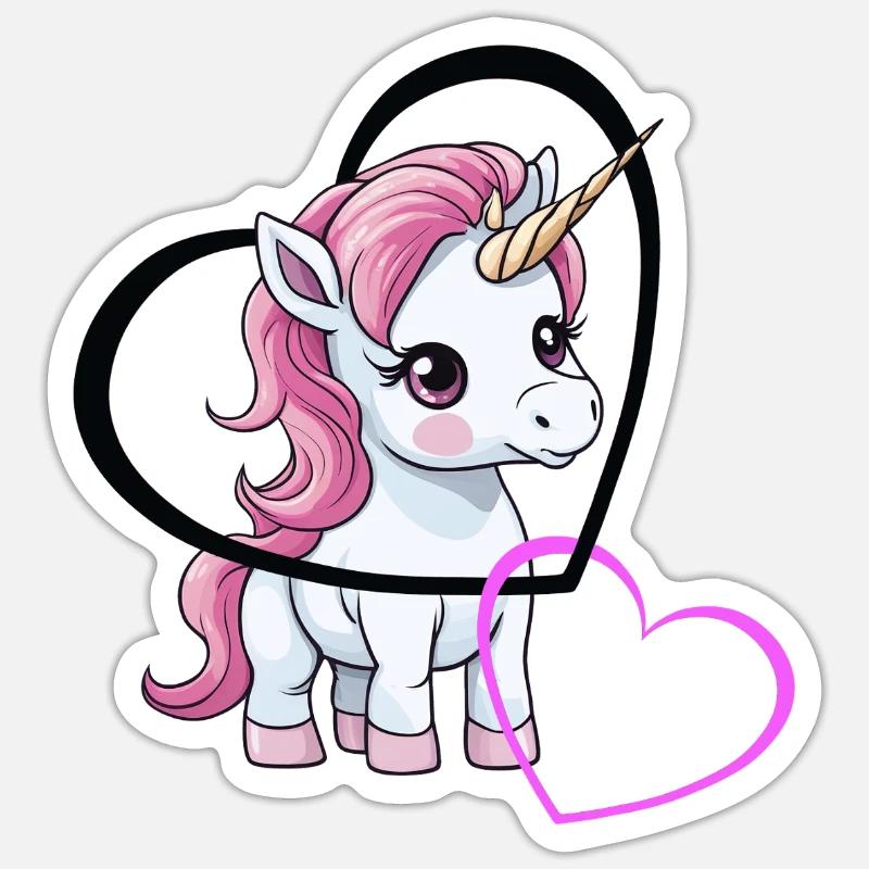 Licorne Coeur Coeurs Saint-Valentin - Sticker taille S (10 x 10 cm) - blanc mat