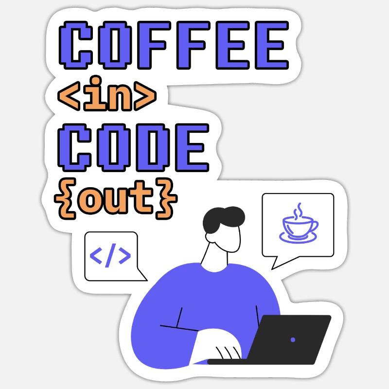 Code in. Coffe out. - Sticker size S (10 x 10 cm) - white matte