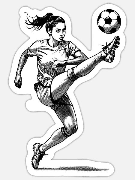 Kickerin im Fokus: Frauenfußball und Torschuss - Sticker Größe S (10 x 10 cm) - Mattweiß