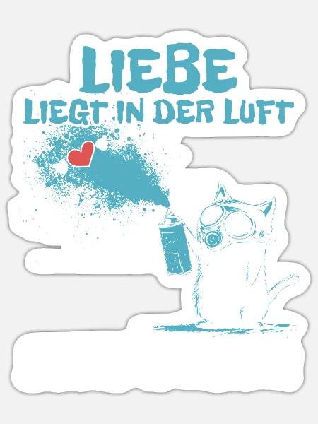 Liebe liegt in der Luft - Katze mit Gasmaske - Sticker Größe S (10 x 10 cm) - Mattweiß