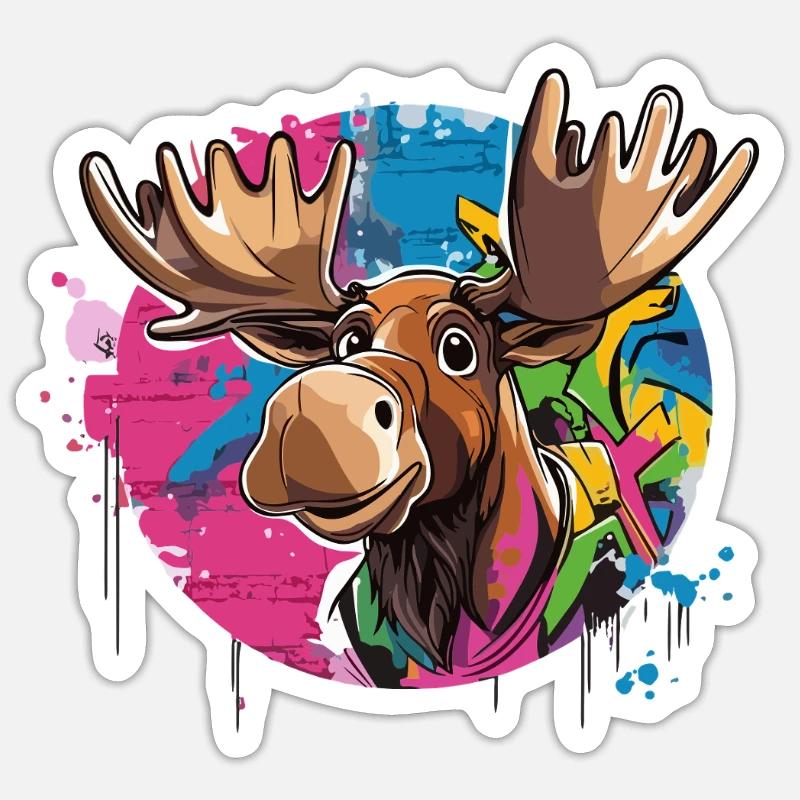 Moose with graffiti charm - Sticker size S (10 x 10 cm) - white matte