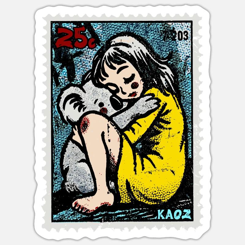 Mädchen mit Koala auf einer Briefmarke Sticker Größe S (10 x 10 cm)