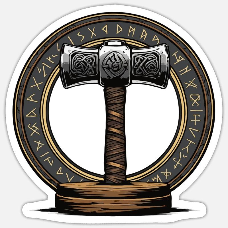 Viking Hammer Warrior Valhalla Runic Circle Thor Sticker size S (10 x 10 cm)