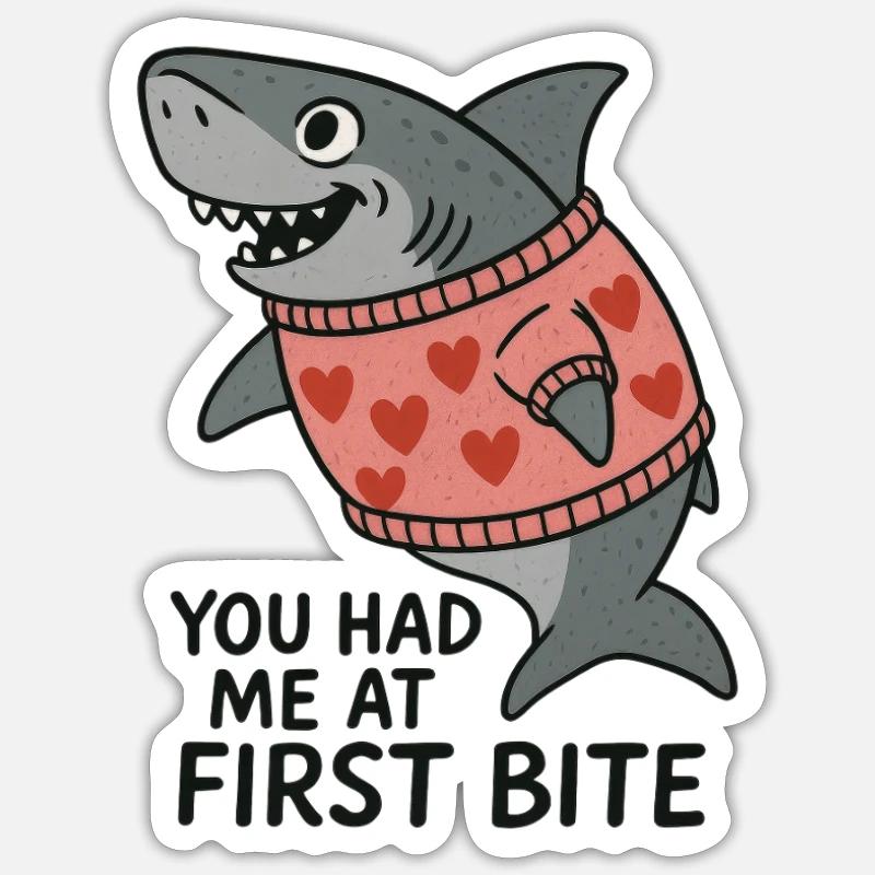 Requin qui rit avec pull en forme de cœur – Vous m’avez eu à Sticker taille S (10 x 10 cm)