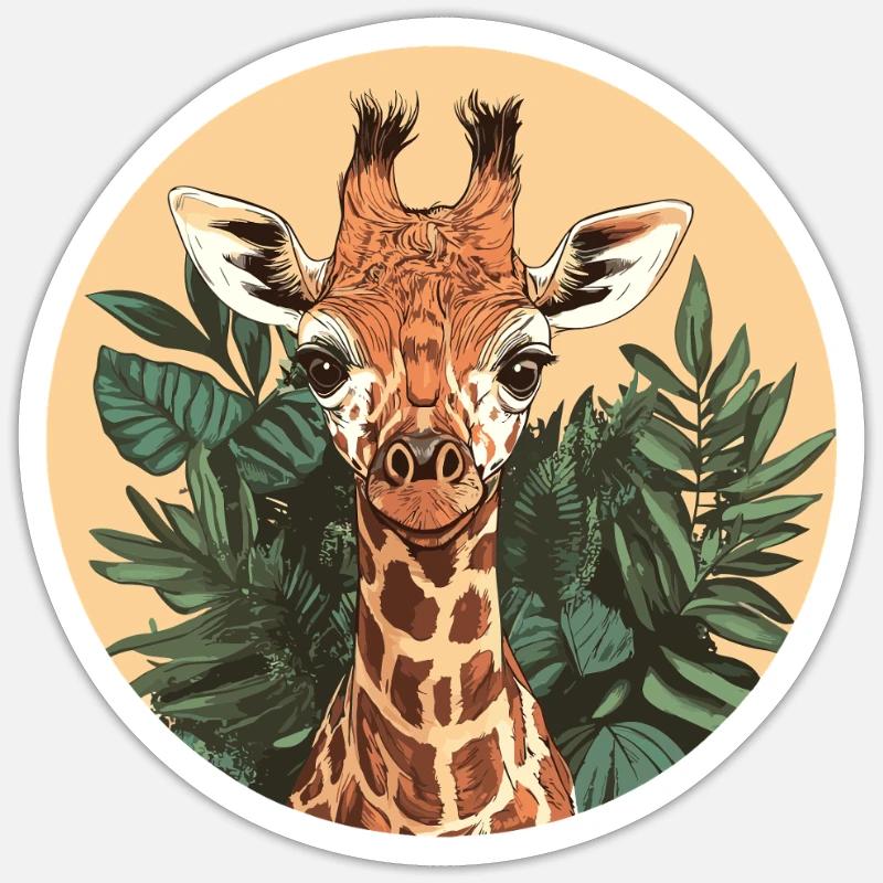 Girafe dans la jungle - Sticker taille S (10 x 10 cm) - blanc mat