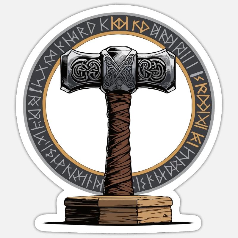 Viking Hammer Warrior Valhalla Runic Circle Thor Sticker size S (10 x 10 cm)