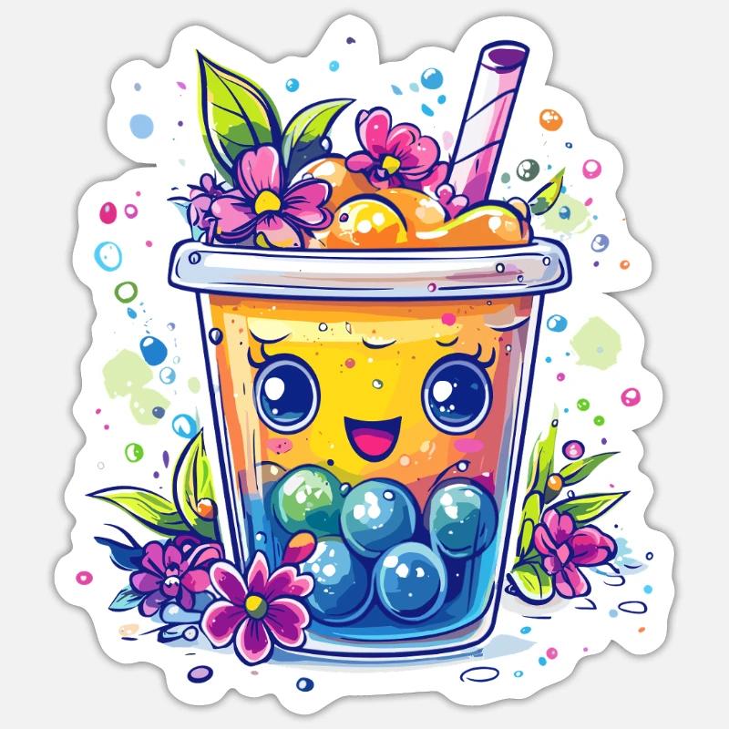 Fruchtiger Bubble Tea - Sticker Größe S (10 x 10 cm) - Mattweiß